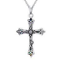 wholesale Cross Necklace For Women 925 Sterling Silver Celtic Knot Cross Pendant With Abalone Shell Religious Jewelry Gifts For Women -style_name:Sunflower