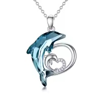 TOUPOP Sterling Silver Crystal Dolphin Necklace Christmas Birthday Gifts For Women-style_name:Dolphin Mom and Son or Daughter-1