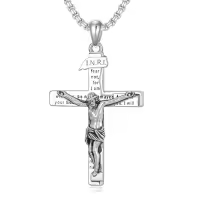 TOUPOP 925 Sterling Silver Cross Pendant Necklace For Men Gifts-style_name:B05 Jesus Cross I