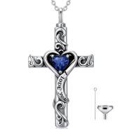 wholesale TOUPOP Cross Urn Necklaces For Ashes Birthstone Cremation Jewelry 925 Sterling Silver Cross Memorial Keepsake Jewelry For Women (with Funnel Filler) -color_name:09-September-Sapphire