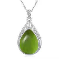 TOUPOP Sterling Silver Gemstone Teardrop Filigree Pendant Necklace-style_name:Peridot
