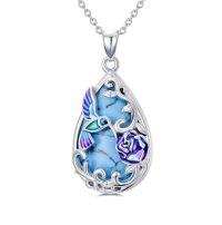 wholesale Butterlfy/dragonfly/bee/hummingbird/ladybug Necklace For Women Sterling Silver Turquoise Pendant Necklace Jewelry Christmas Gifts For Women -style_name:Hummingbird