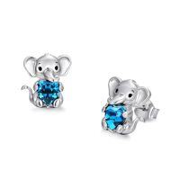 wholesale TOUPOP Giraffe/highland Cow/sloth/panda/elephant/cat/dachshund/owl/bat Crystal Stud Earrings 925 Sterling Silver Animals Earrings For Women Anniversary Birthday Halloween Christmas Gifts For Her -style_name:Elephant