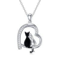 wholesale TOUPOP Christmas Gifts For Women Sterling Silver Ladybugs/cat/panda Necklace For Women Exquisite Heart Pendant Cute Animal Necklace Jewelry Birthday Gifts For Mother Daughter Sister -style_name:2-Cats Necklace