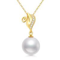 TOUPOP 14K Gold Freshwater Pearl Dolphin Flower Pendant Necklace-style_name:Dolphin