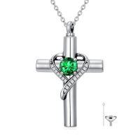 wholesale TOUPOP Cross Urn Necklaces For Ashes Birthstone Cremation Jewelry 925 Sterling Silver Heart Cross Memorial Keepsake Funeral Jewelry For Women (with Funnel Filler) -color_name:05-May-Emerald