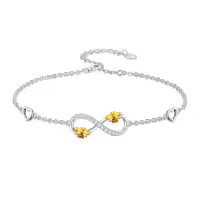 TOUPOP Sterling Silver & Stone Butterfly Dragonfly Dolphin Sea Turtle Adjustable Infinity Bracelet-style_name:Bee