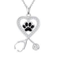 wholesale TOUPOP Veterinarian Gifts For Women 925 Sterling Silver Paw Print Stethoscope Dog Necklace Veterinary Student Jewelry For Women -style_name:Paw Print Heart Necklace