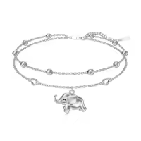 TOUPOP 925 Sterling Silver Sea Turtles Elephant Wave Cross Anklet-style_name:2-Elephant