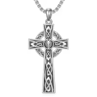 TOUPOP Sterling Silver Stone Gothic Star Of David Cross Wolf Necklace For Men-style_name:Celtic Cross Wolf