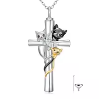 TOUPOP Sterling Silver Butterfly Cremation Urn Necklace With Funnel-style_name:3 Cat