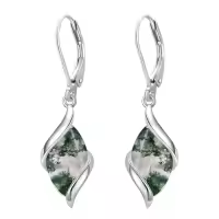 TOUPOP 925 Sterling Silver Natural Gemstone Dangle Earrings-color_name:Moss Agate