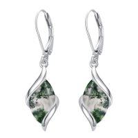 wholesale Earrings For Women 925 Sterling Silver Natural Gemstone Drop Dangle Earrings Fine Jewelry Birthstone Christmas Gifts For Women Her -color_name:Moss Agate