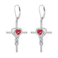 wholesale TOUPOP Birthstone Cross Earrings 925 Sterling Silver Heart Cross Drop Earrings Love Infinity Jewelry Birthday Christmas Gifts For Women Her Girlfriend Wife -color_name:01-January-Garnet