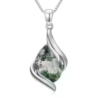 TOUPOP 925 Sterling Silver Gemstone Pendant Necklace For Women-color_name:Moss Agate