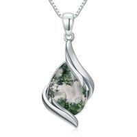 wholesale Teardrop Necklace For Women 925 Sterling Silver Gemstone Pendant Necklace Fine Jewelry Birthday Christmas Gifts For Women Her -color_name:Moss Agate