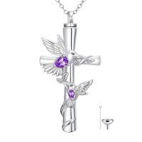 wholesale Hummingbird Cross Urn Necklaces For Ashes Women White Gold Plated S925 Sterling Silver Funnel Filler Memorial Cremation Jewelry With Citrine November Birthstone Xmas Gifts Ideas Sympathy Gifts For Women Loss Of Loved One -color_name:Hummingbird Cross Urn-Feb