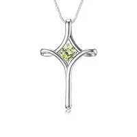 TOUPOP Sterling Silver Birthstone Cross Necklace For Women Fine Jewelry Gifts-color_name:08-Peridot-August