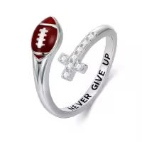 TOUPOP Sterling Silver Crystal Christmas Birthday Gifts For Sports Fans Rings-style_name:Football Ring