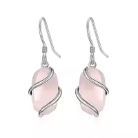 TOUPOP 925 Sterling Silver Gemstone Dainty Drop Earrings-color_name:Dangle-Rose Quartz