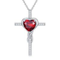 wholesale TOUPOP Cross Birthstone Necklace For Women Sterling Silver Heart Cross Pendant Necklace Cross Christian Jewelry Christmas Birthday Gifts For Her Wife Girlfriend Mom -color_name:01-Garnet-Jan.