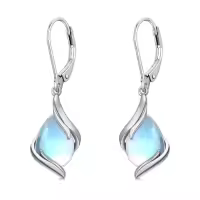 TOUPOP Sterling Silver Gemstone Teardrop Dangle Earrings Women Gifts-color_name:Moonstone