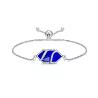 TOUPOP Sterling Silver Hexagon Gemstone Link Bracelet Fine Jewelry Gift-color_name:Sapphire