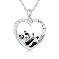wholesale Animal Necklace For Women 925 Sterling Silver Heart Axolotl/owl/sloth/penguin/panda Necklace Pendant Animal Jewelry Christmas Gifts For Women -style_name:1-Panda