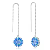 TOUPOP Sterling Silver Created Opal Threader Earrings Bar Leaves Sunflower Rose Daisy-style_name:3-Sunflower