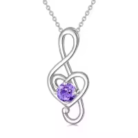 TOUPOP Sterling Silver Birthstone Music Note Necklace Fine Jewelry Gift-color_name:02-February-Amethyst