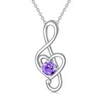 wholesale Birthstone Music Note Necklace 925 Sterling Silver Musical Fine Jewelry For Women Music Lovers Student Teacher Birthday Christmas Gifts -color_name:02-February-Amethyst