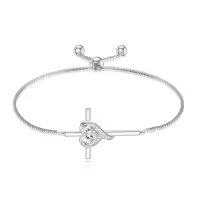 TOUPOP Sterling Silver Birthstone Cross Heart Bracelet Fine Jewelry Gifts-color_name:04-Synthetic Diamond-Apr.
