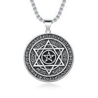 wholesale Viking Necklace For Men 925 Sterling Silver Viking Wolf/thors Hammer/vegvisir/tree Of Life/compass Pendant Norse Necklace Amulet Talisman Christmas Gifts For Him Her -style_name:D-Seal of Solomon Necklace