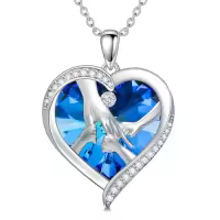 TOUPOP Sterling Silver Blue Crystal Mother And Children Hands Heart Necklace-style_name:3 child