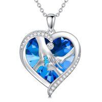 wholesale TOUPOP Gifts For Mom 925 Sterling Silver Mother And Daughters/sons Hands Necklace Blue Heart Crystal Jewelry Mothers Day Birthday Gifts For Women -style_name:3 child
