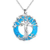 TOUPOP Sterling Silver Austrian Crystal Tree Of Life Necklace For Women-color_name:04-White Gold-Turquoise