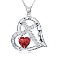 wholesale Cross Necklace For Women 925 Sterling Silver Heart Birthstone Necklaces Christian Jewelry Baptism Birthday Christmas Gifts For Women -color_name:01-January-Garnet