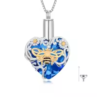 TOUPOP 925 Sterling Silver & Crystal Butterfly/Dragonfly/Hummingbird/Bee Cremation Memorial Necklace-style_name:Bee Urn Necklace