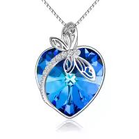 TOUPOP Sterling Silver Crystal Dragonfly Butterfly Pendant Necklace-style_name:C-Dragonfly Necklace-Blue Heart Crystal