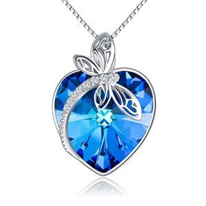 C-Dragonfly Necklace-Blue Heart Crystal