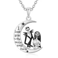 TOUPOP Sterling Silver Abalone Shell Moon Jack and Sally Skull Necklace-style_name:Moon-B