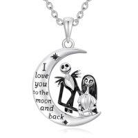 wholesale TOUPOP Nightmare Necklace Gifts Sterling Silver Heart Abalone Shell/moon Jack And Sally Necklaces I Love You Forever Skull Jewelry Birthday Christmas Gift For Women Wife Girlfriend Daughter -style_name:Moon-B