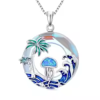 TOUPOP Sterling Silver Blue Crystal Ocean Jewelry Pendant Necklace-style_name:2-Jellyfish