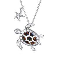 wholesale TOUPOP Sterling Silver Turtle/dolphin/conch/jellyfish/octopus Pendant Necklace Opal Abalone Shell Turquoise Jewelry Cute Ocean Animals Necklace Gifts For Women -style_name:A-Black Opal Seaturtle Necklace