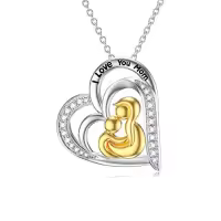 TOUPOP Sterling Silver Mother Daughter Necklace Gemstone Jewelry Gift-style_name:Mom Necklaces-01