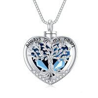 wholesale TOUPOP Tree Of Life Urn Necklaces For Ashes 925 Sterling Silver Heart Cremation Jewelry Memorial Keepsake Jewelry With Funnel Filler For Women Men -color_name:B-Heart Tree of Life-Blue Crystal B