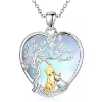 TOUPOP Sterling Silver Crysal Cat Necklace Pendant Gift-style_name:moonstone two cats
