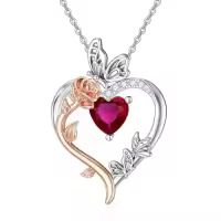TOUPOP Sterling Silver Rose Heart Birthstone Necklace Butterfly Pendant-color_name:01-January-Garnet