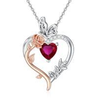 wholesale TOUPOP Rose Heart Birthstone Necklace 925 Sterling Silver Heart Butterfly Pendant Love Jewelry Birthday Christmas Gifts For Women Her -color_name:01-January-Garnet