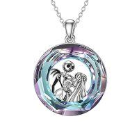 wholesale TOUPOP Nightmare Necklace 925 Sterling Silver Jack And Sally Jewelry Jack And Zero Necklace -color_name:Jack and Sally with Purple Circle Crystal